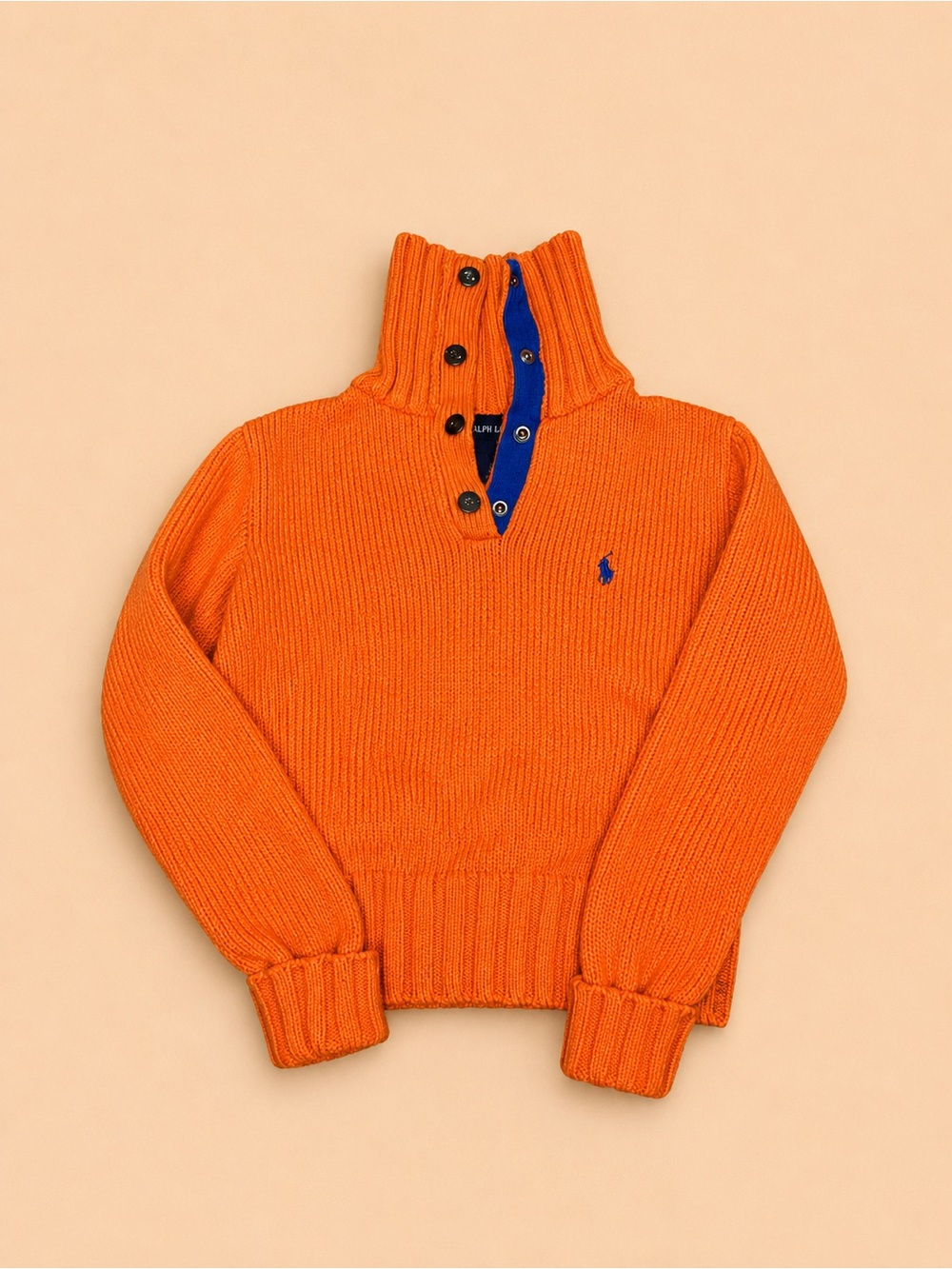 Polo by Ralph Lauren Orange Knit Half-Zip Sweater with Blue Trim